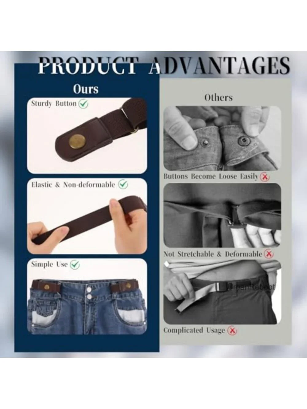 2-Pack No Buckle Stretch Belts for Men Women Adjustable Leather & Metal Snap